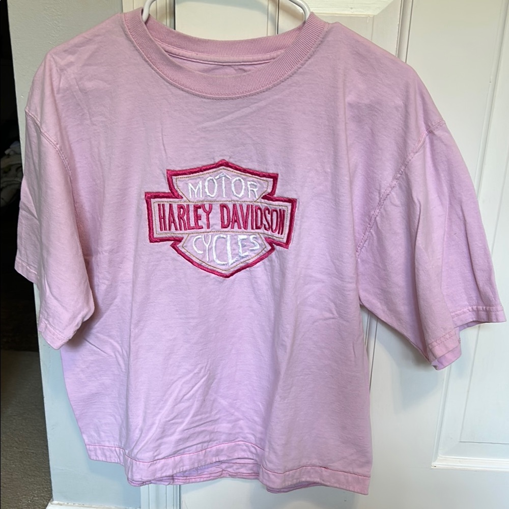 Light Pink Short Sleeve Harley Davidson Embroidered Tee